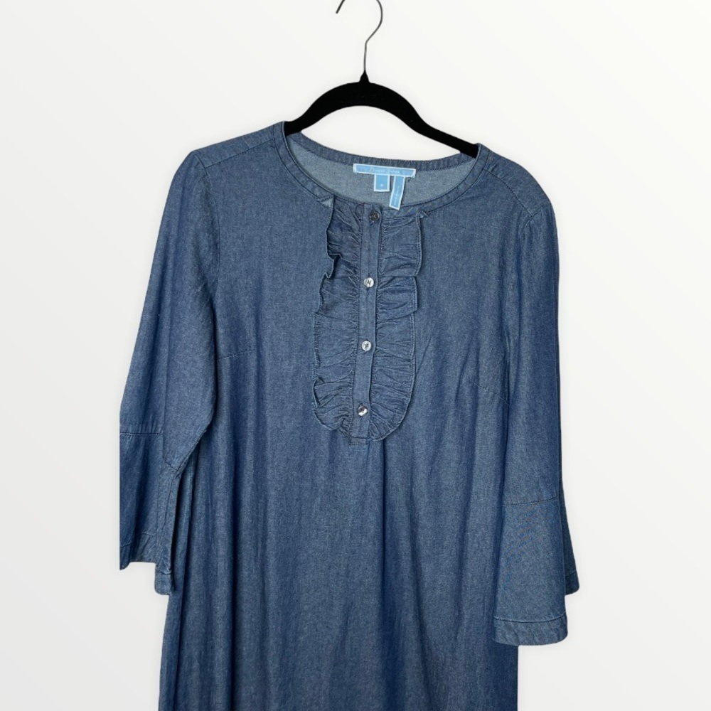 Draper James Ruffle Front Chambray Shift Dress, 8 - image 6